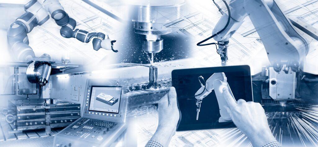 Digitale Maschinensteuerung mit Roboterarm und Tablet | Automationstechnik