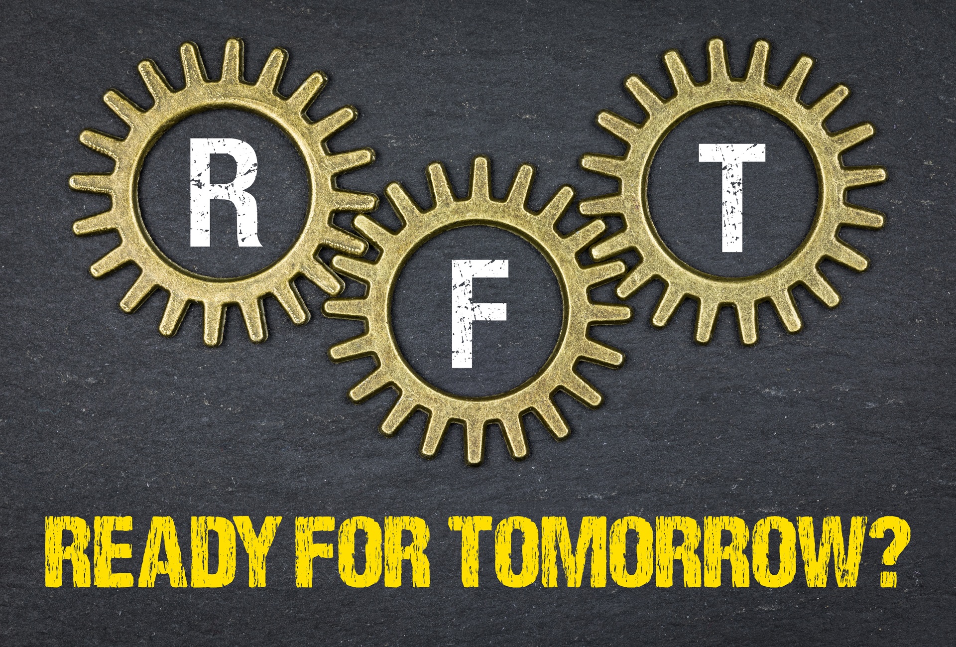Zahnräder mit Schriftzug Ready for Tomorrow als Symbol der Industrie | Automationstechnik