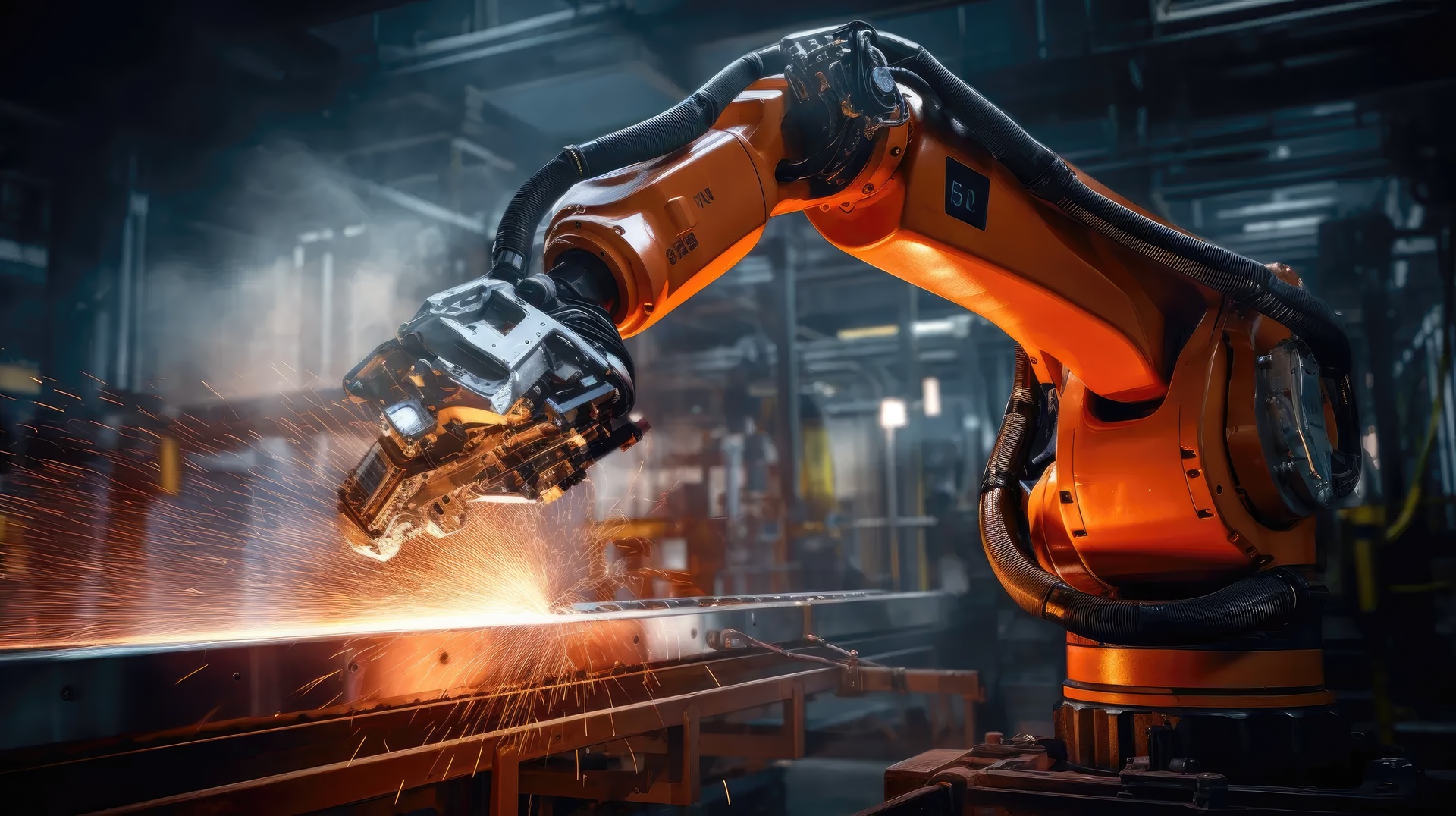 Industrieroboter beim automatisierten Schweißen in Produktion | Automationstechnik